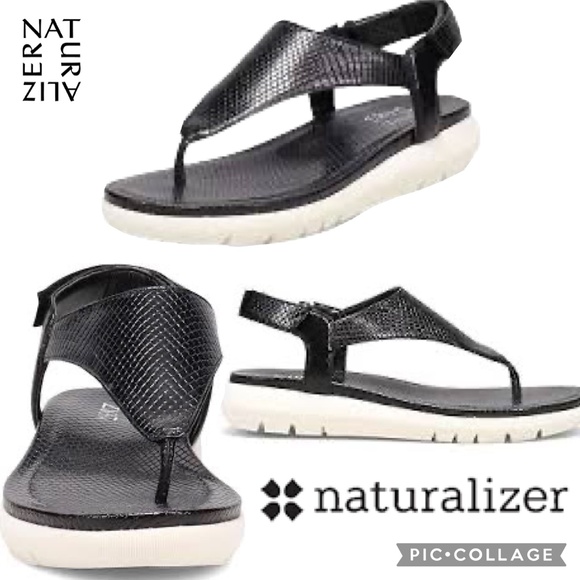 Naturalizer Meghan Black Faux Snakeskin Textured Thong Sandals Size 7.5 - Picture 1 of 16